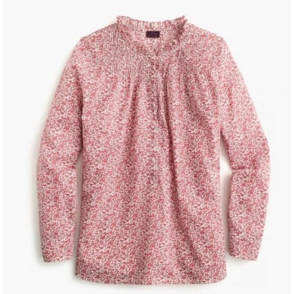 J. Crew Tops - J. Crew Liberty Fabrics Chamomile Ruffle Neck Popover Top Womens 2 Red Floral